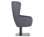 True Arca high-back chair, right-side view with a high dark grey wraparound shell, light seat pad, and metal base plate.