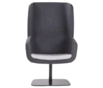 True Arca high-back chair, frontview with a high dark grey wraparound shell, light seat pad, and metal base plate.