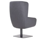 True Arca high-back chair, back view with a high dark grey wraparound shell and metal base plate.