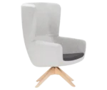 True Arca high-back chair, front-right view with a high grey wraparound shell, dark seat pad, and timber swivel base.