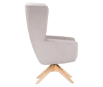 True Arca high-back chair, right-side view with a high light grey wraparound shell and timber swivel base.