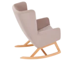 True Arca high-back chair, top view with a high light pink wraparound shell, seat pad, and wooden rocking base.