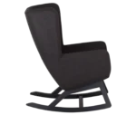 True Arca high-back chair, right-side view with a high dark wraparound shell and wooden rocking base.