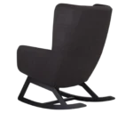 True Arca high-back chair, back with a high dark wraparound shell and wooden rocking base.