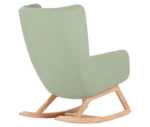 True Arca high-back chair, back view with a high light sage green wraparound shell and wooden rocking base.