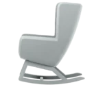 True Arca high-back chair, side view with a high grey wraparound shell and wooden rocking base.