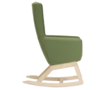 True Arca high-back chair, right-side view with a high green wraparound shell and wooden rocking base.