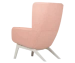 True Arca high-back chair, back view with high light pink upholstered shell, seat pad, and timber legs.