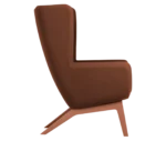 True Arca high-back chair, right-side view with high brown upholstered shell, seat pad, and timber legs.