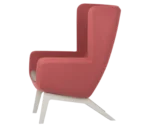True Arca high-back chair, left-side view with high pink upholstered shell, seat pad, and timber legs.