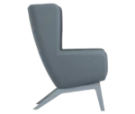 True Arca high-back chair, right-side view with high grey upholstered shell, seat pad, and timber legs.