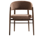 True Aura lounge chair in front view, with dark timber frame and upholstered seat and backrest.