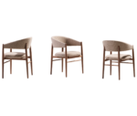 True Aura lounge chair shown in front, side, and back views with upholstered backrest and timber frame.