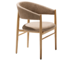 True Aura lounge chair in right-side view, with timber frame and upholstered seat and backrest.