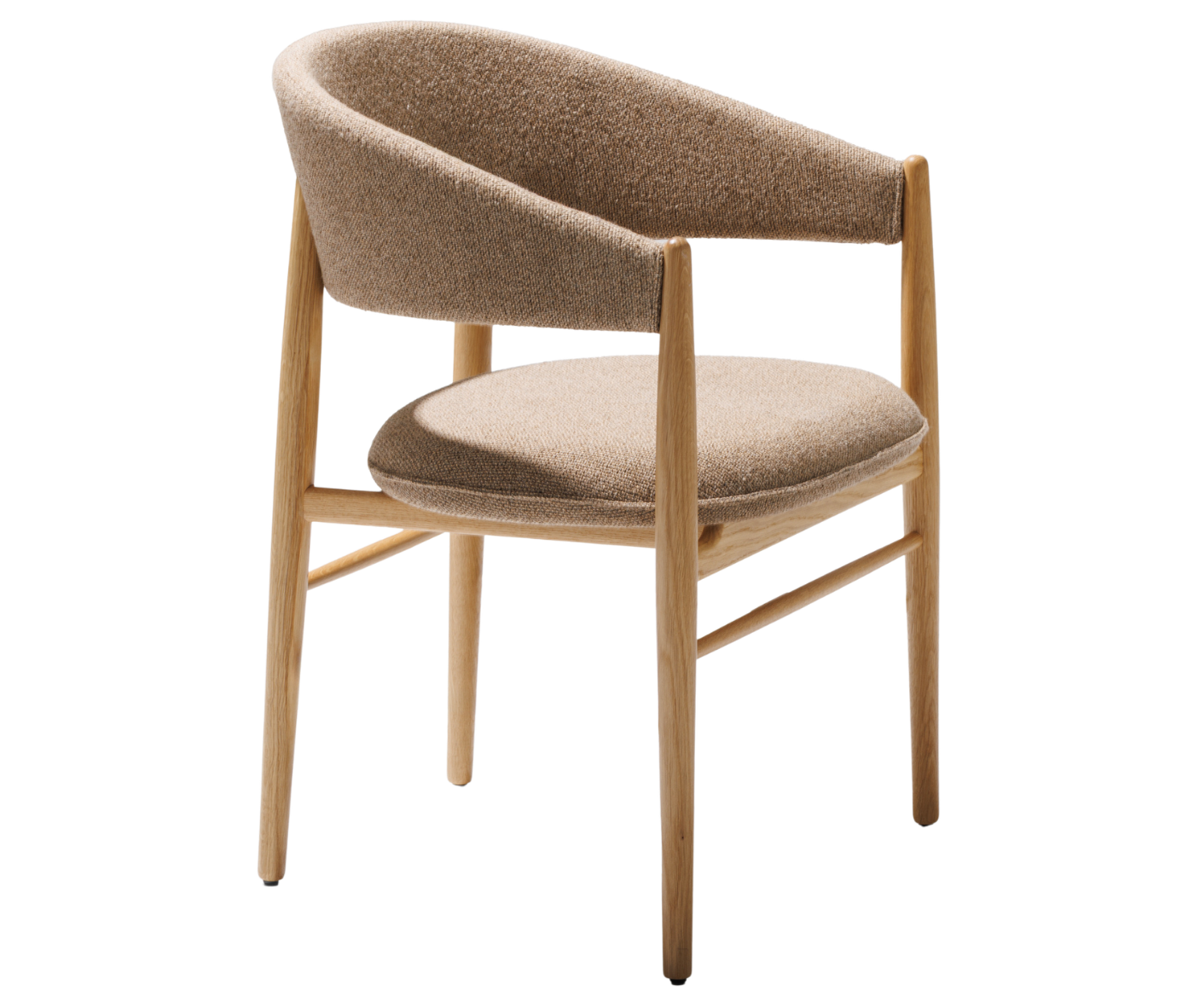 True Aura lounge chair in right-side view, with timber frame and upholstered seat and backrest.