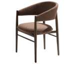 True Aura lounge chair in front-left view, with dark timber frame and upholstered seat and backrest.