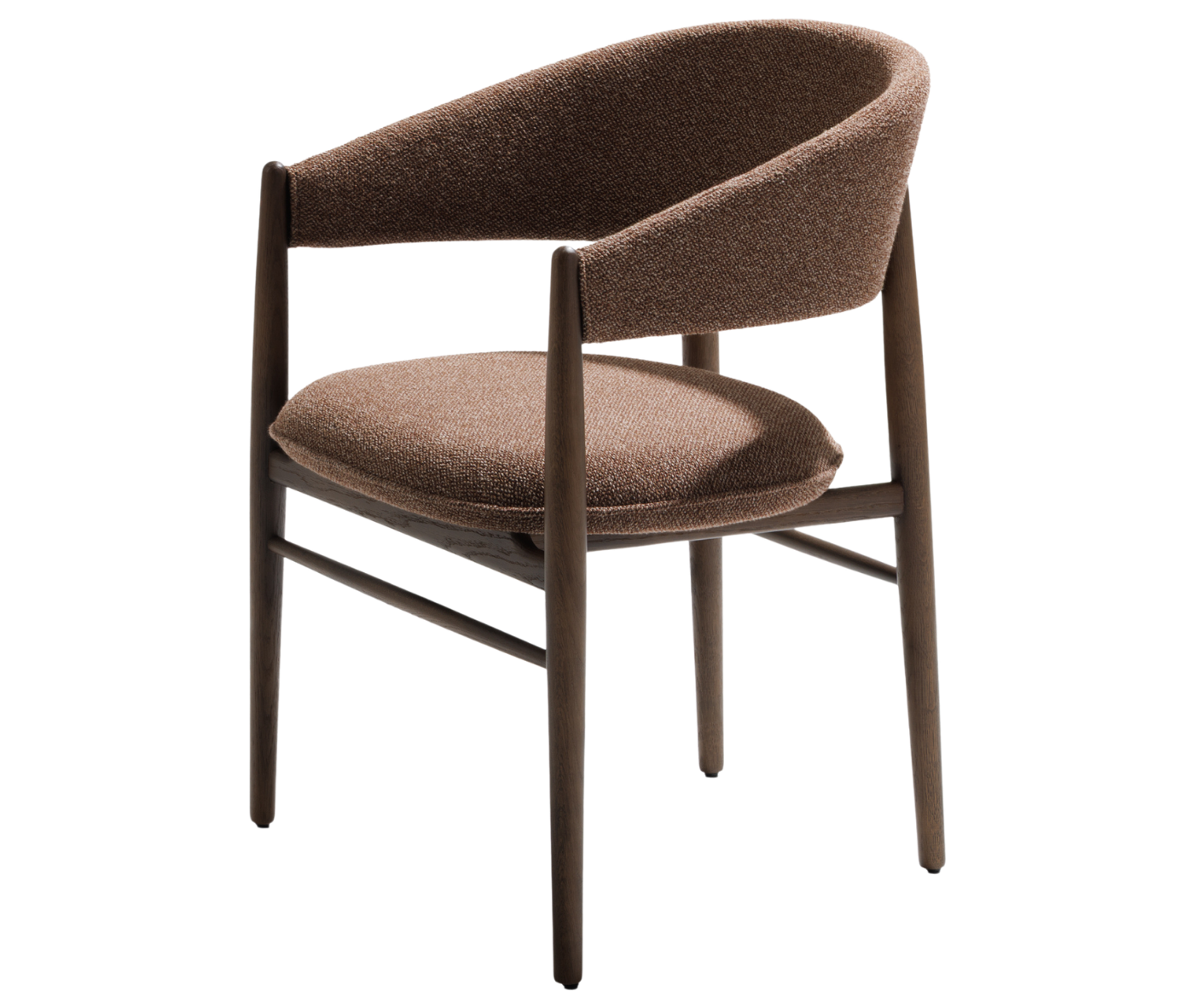 True Aura lounge chair in front-left view, with dark timber frame and upholstered seat and backrest.