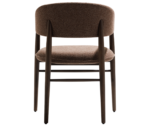 True Aura lounge chair in back view, with dark timber frame and upholstered seat and backrest.