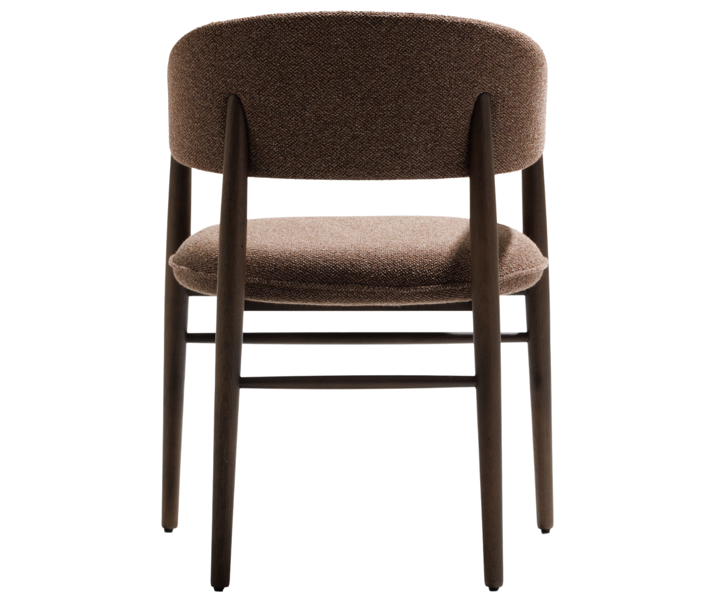 True Aura lounge chair in back view, with dark timber frame and upholstered seat and backrest.