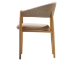 True Aura lounge chair in left-side view, with light timber frame and upholstered seat and backrest.