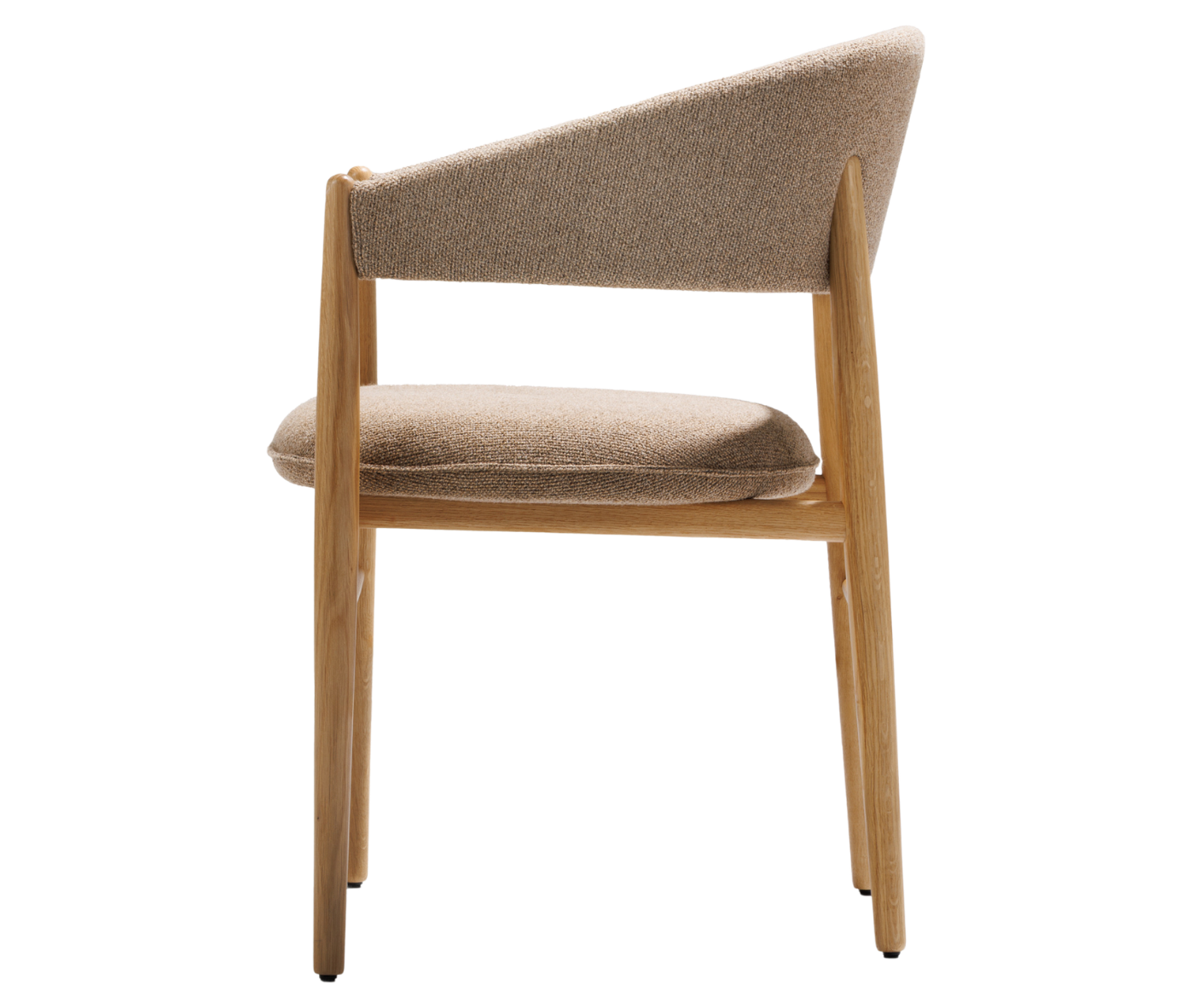 True Aura lounge chair in left-side view, with light timber frame and upholstered seat and backrest.