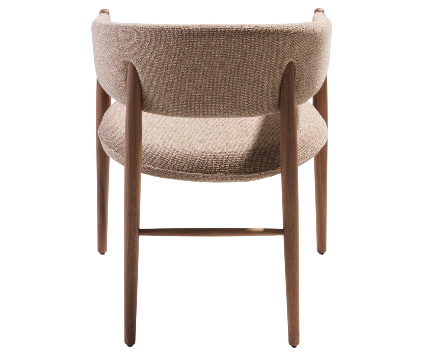 True Aura lounge chair in back view, with light timber frame and upholstered seat and backrest.