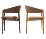 True Aura lounge chairs back-to-back with timber frames and upholstered seats and backrests.