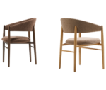 True Aura lounge chairs light and dark timber frames, upholstered seats and backrests.