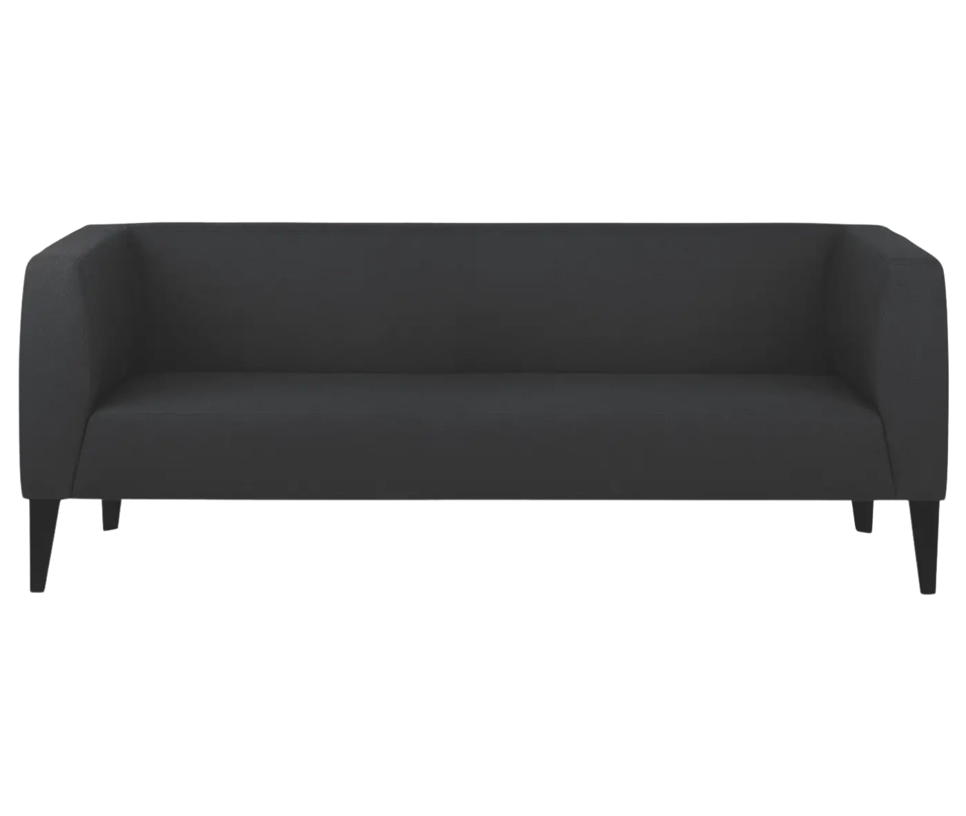 True Biblis BB3 wide sofa, front view with black upholstery and metal legs.
