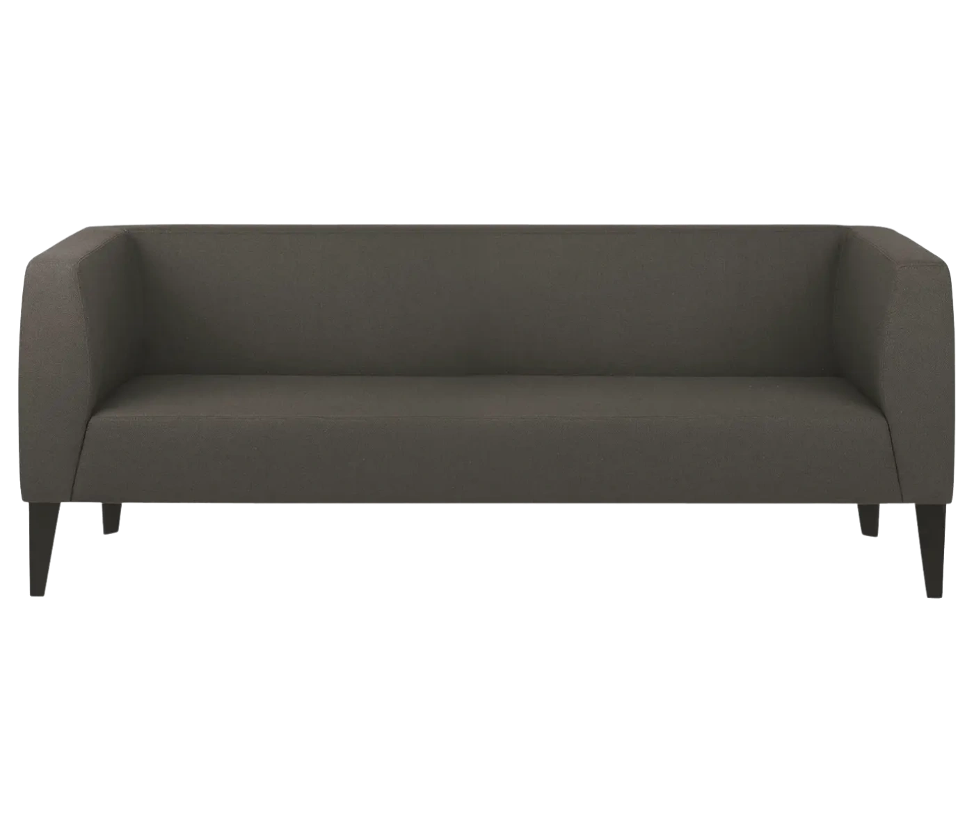 True Biblis BB3 wide sofa, front view with dark grey upholstery and metal legs.
