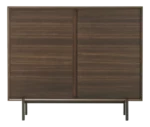 True Blade cupboard, front view with dark timber finish and slim metal legs.