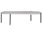 True Blade coffee table, front view with an elongated rectangular marble top and slim metal legs.