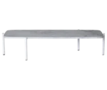 True Blade coffee table, front view with an elongated rectangular white marble top and slim metal legs.