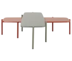 True Blade coffee tables in a grouped arrangement with assorted tabletop finishes and slim metal legs.