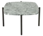 True Blade coffee table, top view with a square grey marble top and dark steel legs.