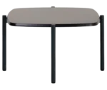 True Blade coffee table, front view with a square black tabletop and dark metal legs.