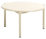 True Blade coffee table, front view with a rounded white top and slim metal legs.