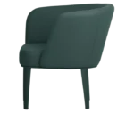 True Clara lounge chair, left-side view with dark teal upholstery, curved wraparound backrest, and slim legs.