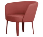 True Clara lounge chair, left-side view with red upholstery, curved wraparound backrest, and slim legs.