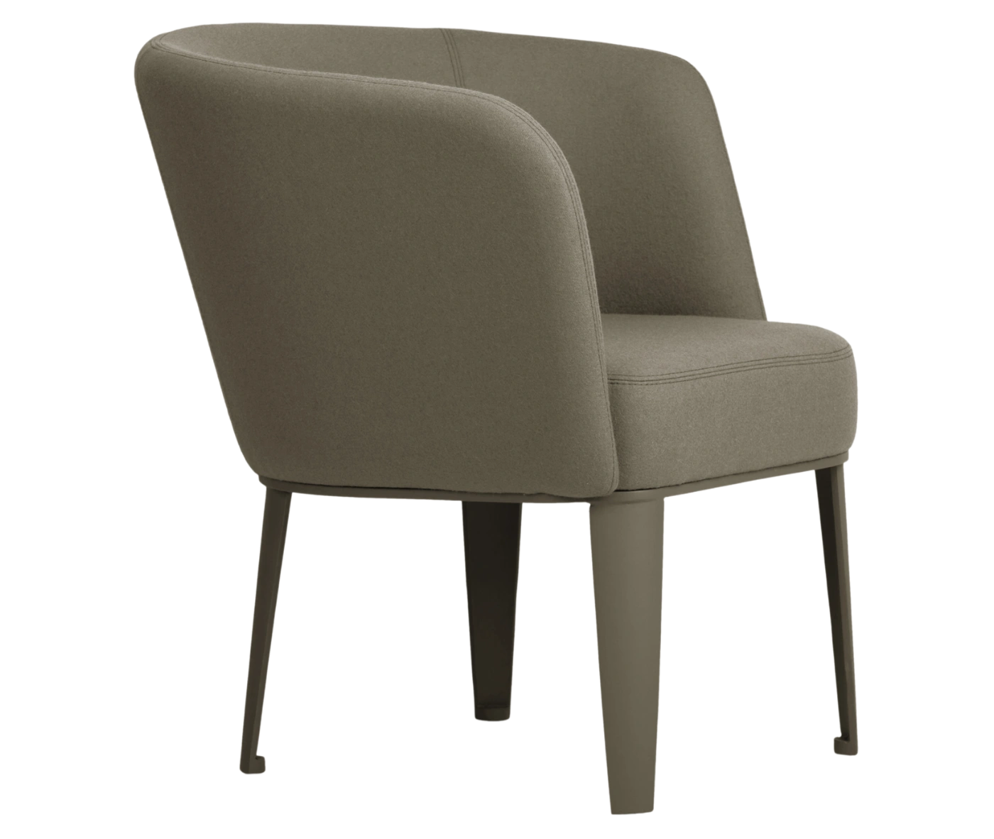 True Clara lounge chair, right-side view with dark upholstery, curved wraparound backrest, and slim legs.