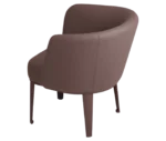 True Clara lounge chair, angled back view with dark brown upholstery, curved wraparound backrest, and slim legs.