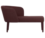 True Clara in left-side view, dark mauve upholstery, wraparound backrest, and slim legs.