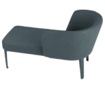 True Clara in top view, dark upholstery, wraparound backrest, and slim legs.