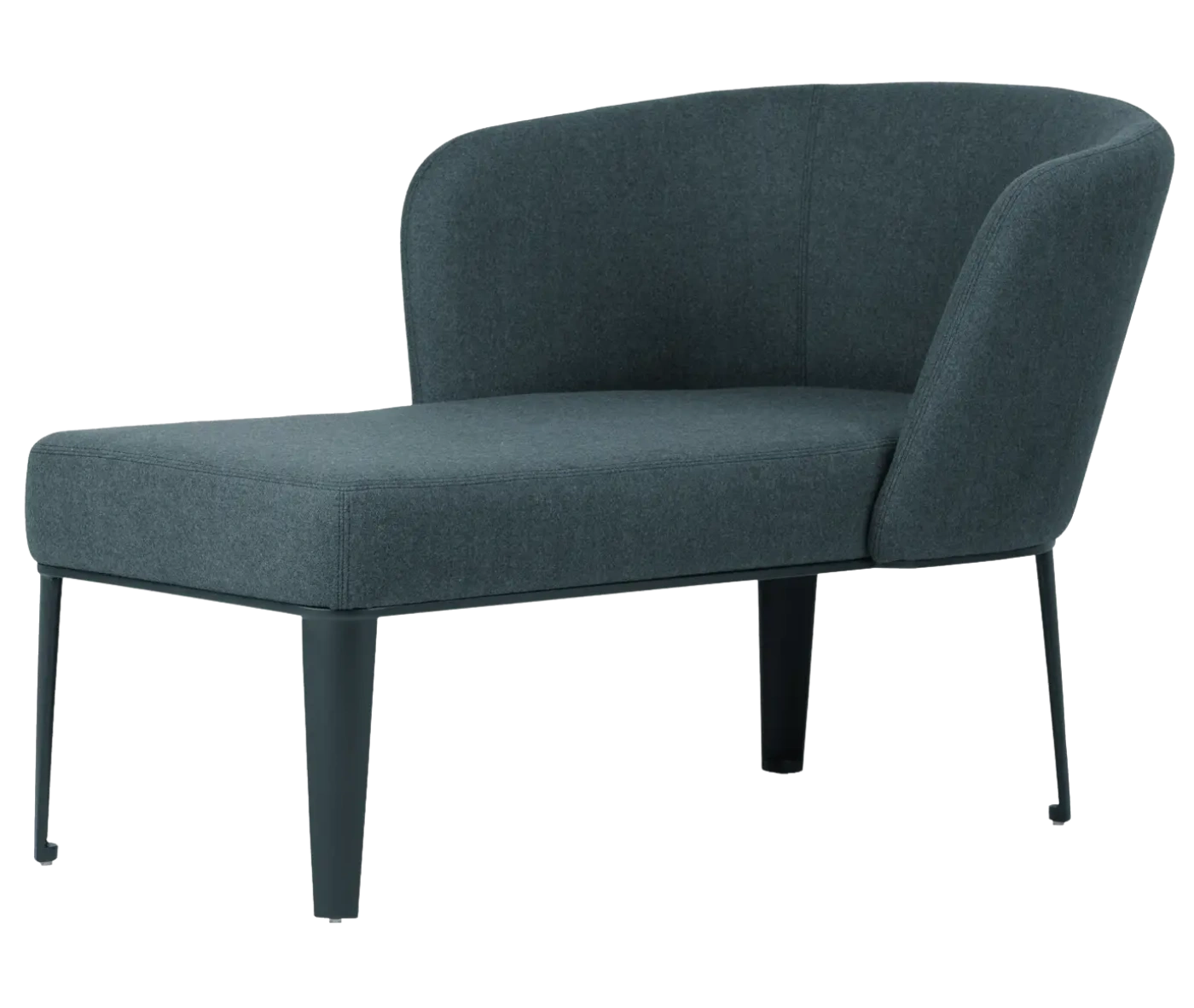 True Clara in front-left view, dark upholstery, wraparound backrest, and slim legs.