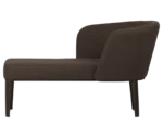 True Clara in left-side view, dark brown upholstery, wraparound backrest, and slim legs.