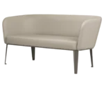True Clara sofa in front-left view with beige upholstery, a high curved backrest and slim legs.
