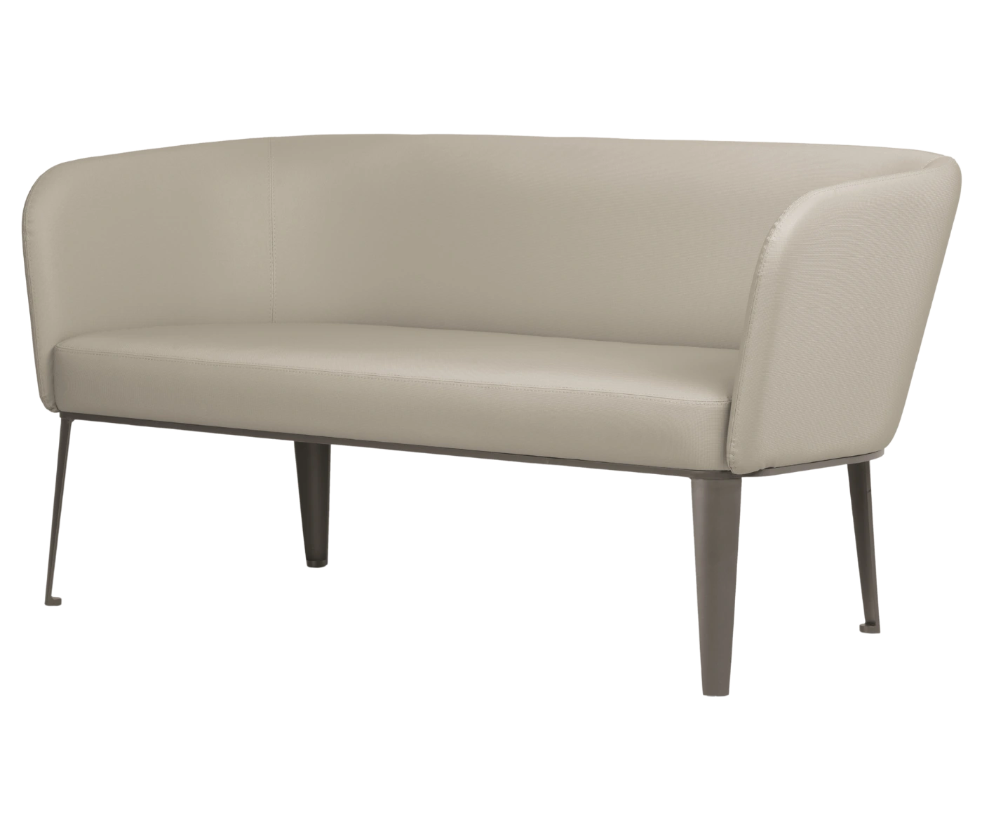 True Clara sofa in front-left view with beige upholstery, a high curved backrest and slim legs.