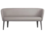 True Clara sofa in front view with light grey upholstery, a high curved backrest and slim legs.