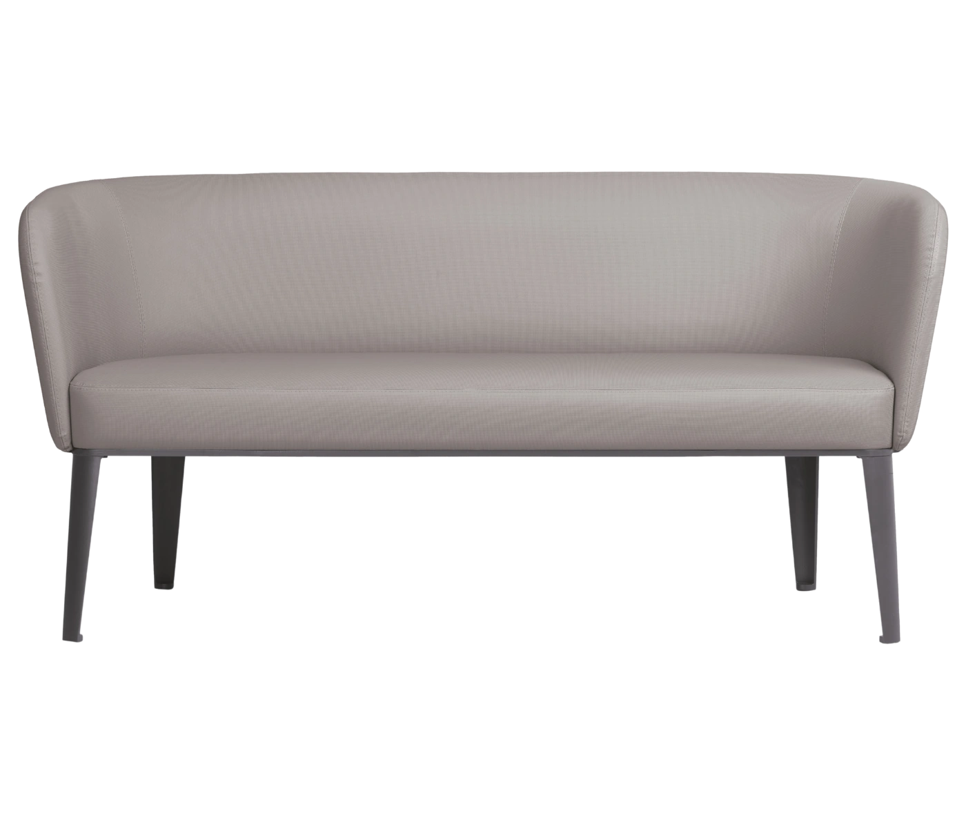 True Clara sofa in front view with light grey upholstery, a high curved backrest and slim legs.