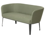 True Clara sofa in front-left view with olive green upholstery, a high curved backrest and slim legs.